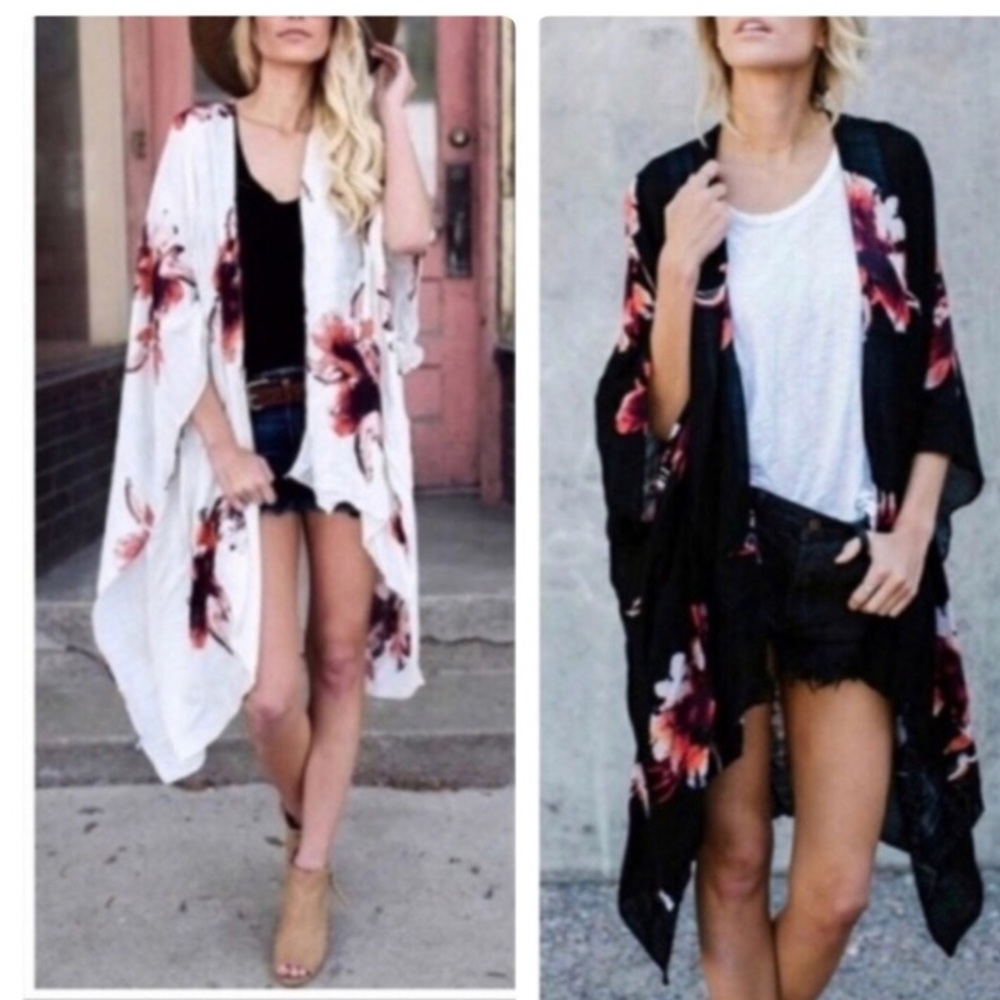 White/ Black Floral Kimono